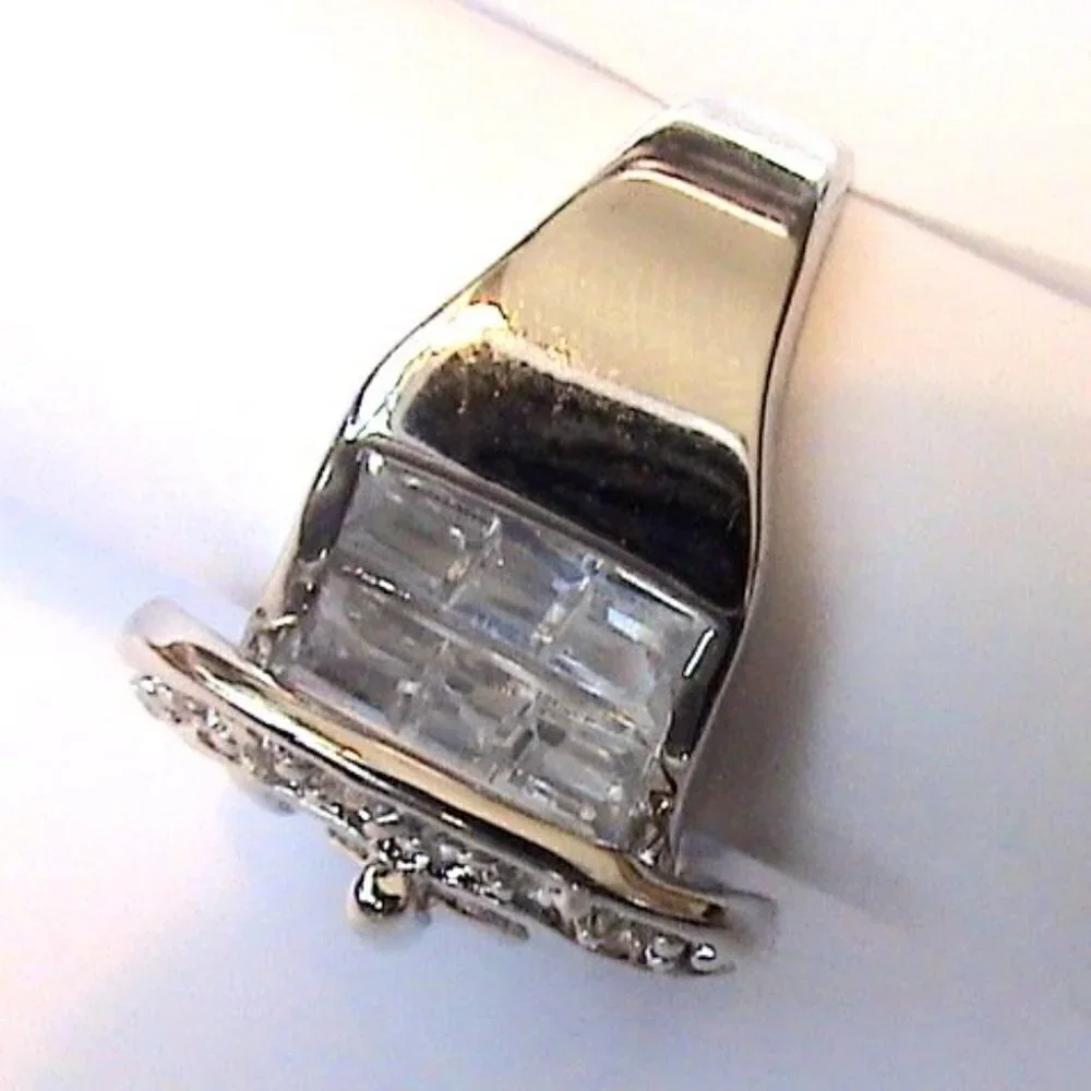 Ladies Clear Baguette Belt Buckle of Truth Cz Cubic Zirconia Silver Band Ring 8